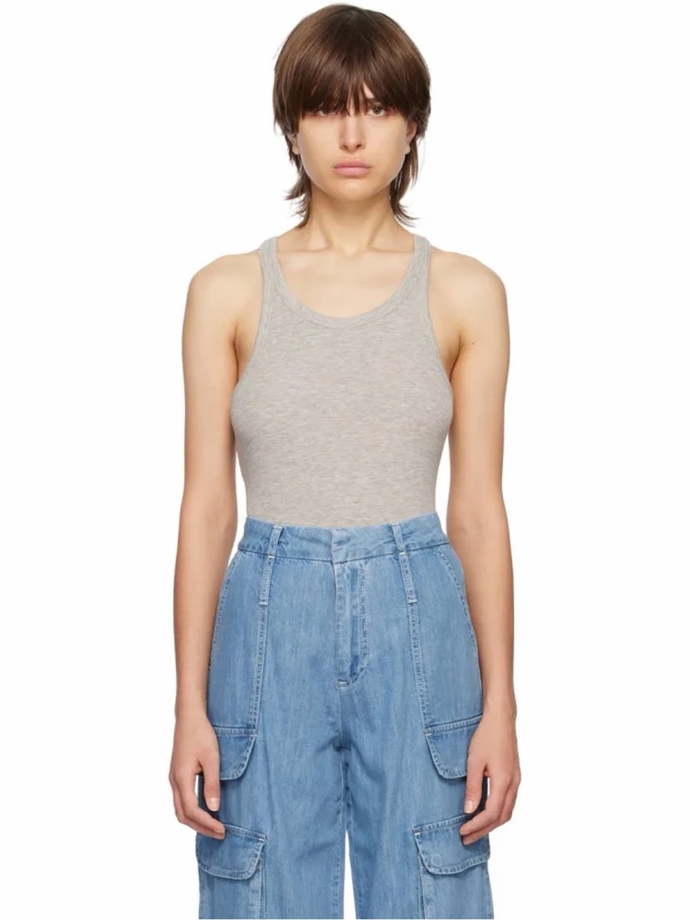 FRAME denim Racerback Rib Embroidered Tank Top - Picture 6 of 7